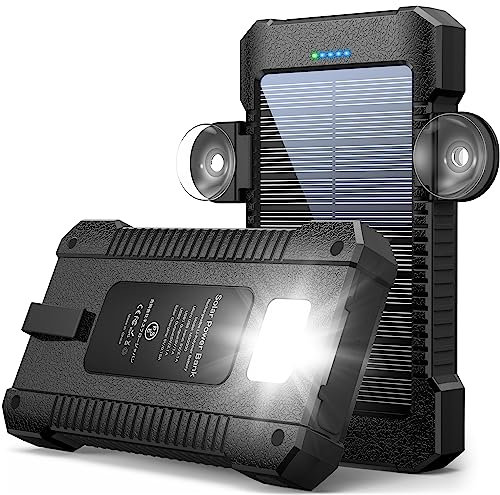 Chargeur Solaire 26800mAh avec Support à Ventouse, Batterie Externe Solaire 3 Ports USB avec Lampes de Poche Lumière Continue/SOS/Stroboscope pour Téléphone Portable