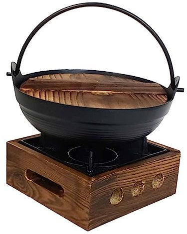 COSMEVIVI Olla de Fundición Shabu Sukiyaki Nabe - Sartén Antiadherente Colgante para Casa - Olla Japonesa de Madera y Hierro