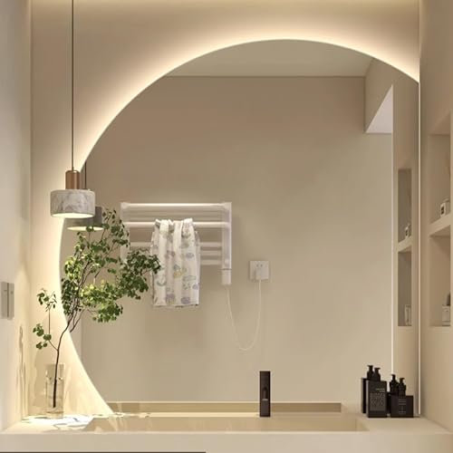 Tangaozu Halbrunder Wandspiegel Beschlagfrei Dimmbar Schminkspiegel mit Beleuchtung 3 Lichtfarbe 100cm Hinterleuchteten Badezimmerspiegel mit Touch Schalter for Waschraum(Right Under cut,36in)