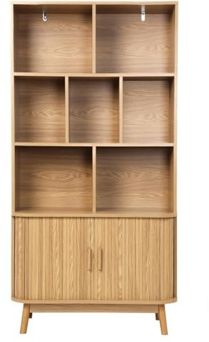 Calicosy Bibliothèque 2 Portes Coulissantes H157,5 cm - Ernest -Rangement Pratique - Gain de Place - pour Chambre - l40 cm x L80 cm x H157,5 cm