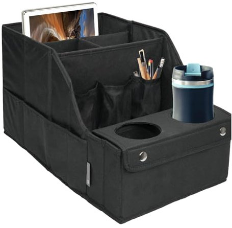 Auto-Rücksitz-Organizer – Auto-Rücksitzbox, Beifahrersitz-Organizer | Kfz-Rücksitz-Organizer mit 4 Ablagefächern und 2 Getränkehaltern, Beifahrersitzkorb für PKW und LKW