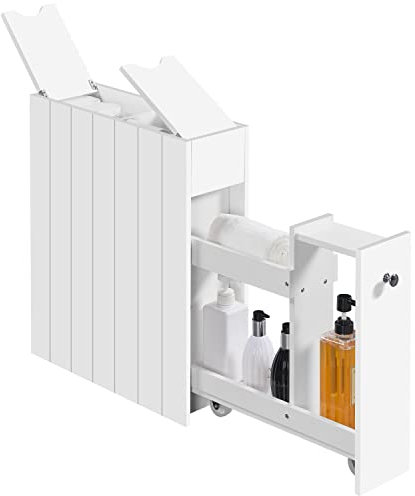 Yaheetech Nischenregal Badezimmerschrank, Schmaler Beistellschrank Badschrank mit Schubladen und Rollen, Unterschrank für Toilettenpapier, Weiß