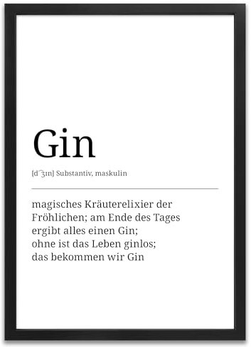 ARTFAVES® Poster Definition Gin | Worterklärung Duden Lexikon Wanddeko Wandbild Spruch als Geschenk | mit Rahmen Holz Schwarz | 30 x 40 cm