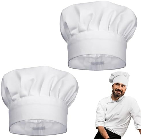2 Stück Kochmütze,Kochmütze Herren,Kochhut,Koch Mütze,Koch Kostüm Herren,Kochmütze Herren Kochmütze Damen,Verstellbar Kochhut Baumwolle Kochhüte Professionel Kochmütze Haarnetz,Fur Kochen Bbq Backen