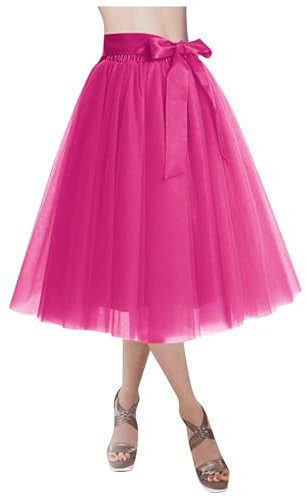 Generisch Damen lang Tüllrock Pinker Elastischer Langer Rock Mehrschichtiges Tüll Tüllrock Teen Dance Dress Up Party Unregelmäßiger für Faschingskostüme Karneval Kostüm
