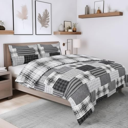 ZIYA HOMES King Size Duvet Cover Set Polycotton 3 Piece - Printed Reversible Bedding, Soft Easy Care Quilt Cover with Pillowcases (Denim Grey, 230x220 cm)