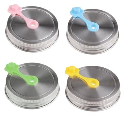 4 Stück Strohhalmdeckel aus Edelstahl für Gläser, Rund, Silber