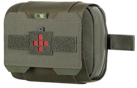 M-Tac Large Elite Horizontale Medizinische MOLLE-IFAK-Tasche – Cordura® 500D MIL-SPEC, Laser-Cut Basis, AquaGuard-YKK®-Reißverschlüsse, Abnehmbarer Erste-Hilfe-Organizer, Ranger Green