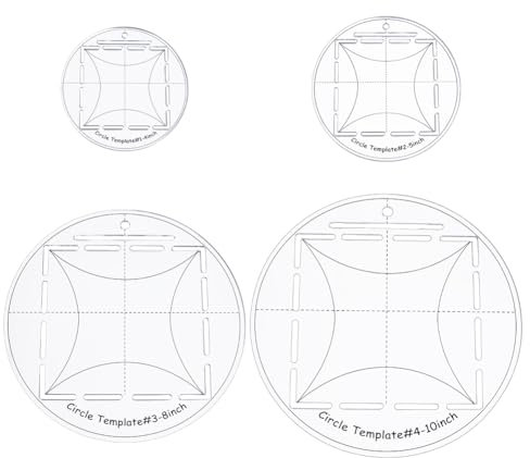 HOBBIESAY 4 Stück Kreis Quiltschablone 10/12/20/25cm Rundes Kreislineal Aus Acryl Durchsichtiges Rundes Nählineal Set Unverzichtbares Quiltzubehör Zum Schneiden von Mustern Und Nähen von Layer