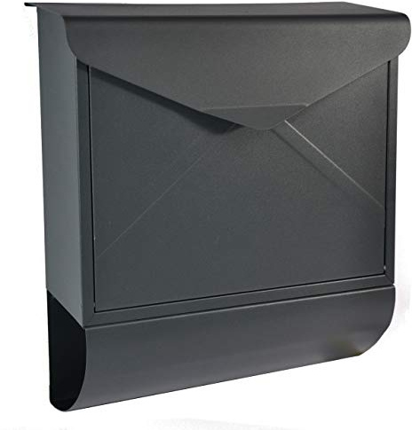 ALSTEN TECH personalisierter Briefkasten Anthrazitgrau Matt RAL7016 | Postkasten Wandbriefkasten mit Wunschtext – wahlweise Familienname, Hausnummer, Straßenname, mit Zeitungsfach