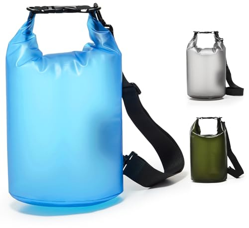 HPLQQ Dry Bag 5L wasserdichte Tasche, Wasserdichter Beutel Packsack, Wasserfeste Seesack mit Roll-Top und Schultergurt for Strand, Schwimmen, Boot, Kajak, Angeln, Rafting, Camping,A2-Blau