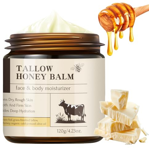 AOPEIBOTO Beef Tallow Skin Care, Tallow and Honey Balm, Grass-Fed Tallow Face Cream, Moisturizing, Hydrating, Smooth Skin, 4.23oz/120g