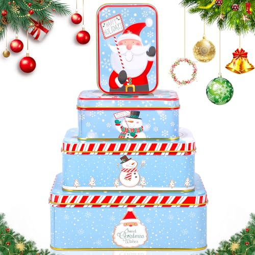 AMCHLEL Metall Keksdose 4er Set, Keksdose Weihnachts, Keksdosen, Weihnachts Gebäck Vorrats Plätzchen Dose Kekse, Blechdosen mit Deckel, Plätzchendosen,Gebäckdose für Kekse, Süßigkeiten, Schokolade