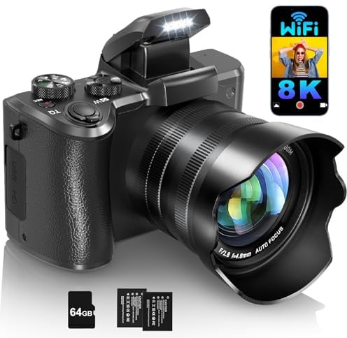 IGXHAVIZ 8K Digitalkameras für Fotografie Autofokus, WiFi 88MP Vlogging-Kamera mit Dual-Linse, Blitz, 16X Digitalzoom, Touchscreen, Reisekamera Anti-Shake mit Gegenlichtblende, 64GB Karte, 2 Batterien