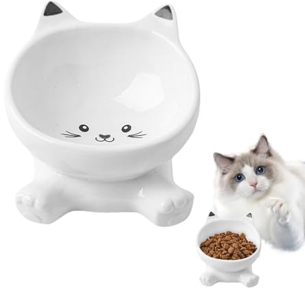Zahoken Cuenco elevado para gatos, cuencos elevados para gatos, plato alto inclinado de cerámica, a prueba de derrames, antideslizante, para gatitos, cachorros, comer, beber, apartamento, ciudad