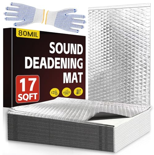 DNSGOOR 16 Pcs 80mil (2mm) 17 sqft(1.6 sqm) Car Sound Deadening Mat,Butyl Automotive Sound Deadener,Noise Insulation and Vibration Dampening Material with Silicone Bumps Gloves