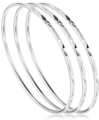 Lusofie 925 Sterling Silver Bangle Bracelet for Women, Elegant Shiny Star Cuff Bangle Bracelet for Mom, Wife on Valentine's Day, Mother's Day