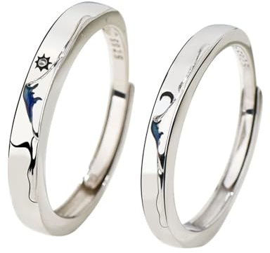 Homxi Paar Ring mit Gravure Silber 925 Herren Damen Verstellbar, Sonne und Mond, Eheringe Set Silber
