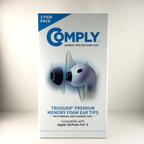 Comply TrueGrip | Premium Memory Schaumstoff Ersatz-Ohrstöpsel für Apple AirPods Pro (3 Generation) | hervorragende Geräuschisolierung| schwarz, Verschiedene Größen S/M/L, 3 Paar