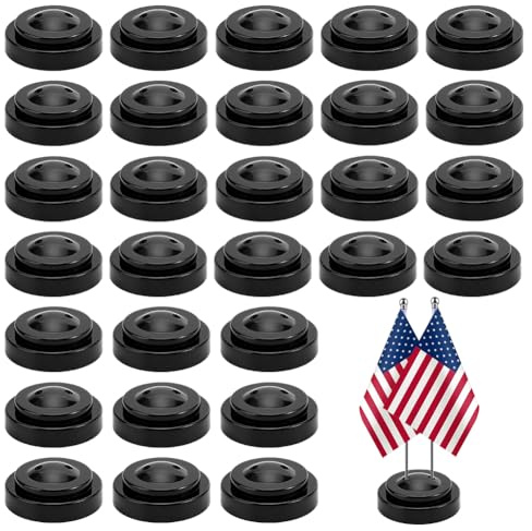 AHANDMAKER 30 Pcs Mini Flag Stand 2 Hole Small Desk Flag Base Desktop Tabletop Stand for Company Office Wedding Party Decorations Classroom Events Patriotic Holidays Display, Black 2.46 Inch