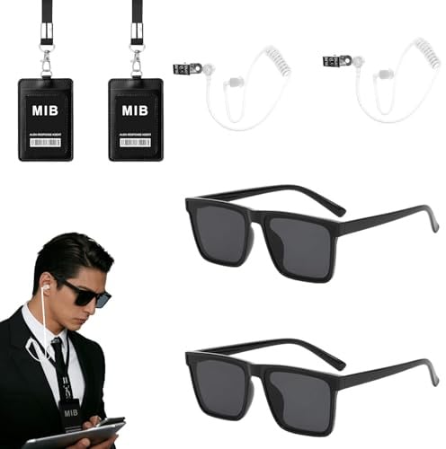 Agent Kostüm Zubehör Set 8-teilig für Damen Herren Geheimdienst Verkleidung mit Sonnenbrille und Hörer Security Kostüm Accessoires für Fasching Karneval Polizei Kostüm Herren Spion Ohrhörer