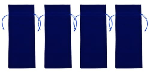 Garneck 4pcs Premium Blue Flannelette Drawstring Wine Bottle Bags Velvet Soft Wine Covers for Bottle Packaging Party and Event