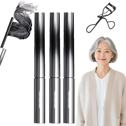 Ironeye Mascara Ab 50 Jahre, Die Mascara Speziell Entwickelt füR Reife Wimpern, Volume & Long Lasting for Defined Eyelashes (Schwarz,3pcs)