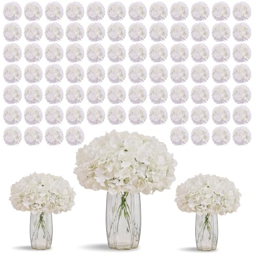 LATRORA 20Pcs White Artificial Hydrangeas, Realistic Ivory Silk Hydrangeas Flower Heads with Stems Fake Flowers for Wedding Bridal Bouquets, Home Office Party Decor, Floral Arrangements, Centerpiece