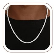 SLOONG Silver Chain for Men 3mm/4mm S925 Sterling Silver Over Rope Chain | Sterling Silver Rope Chain Diamond Cut Silver Chain Jewelry Gifts for Men Father Husband 16 18 20 22 24 24 Inch
