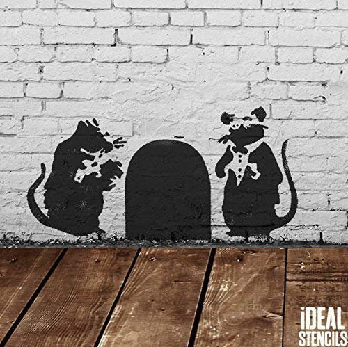 Ideal Stencils Banksy Pförtner Ratten Schablone | Wiederverwendbar & Kunst Handwerk Malerei Schablone - semi-transparent Schablone, XXL/ 54X109CM