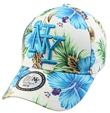 NY Cap Damen Hip Hop Fashion Baseball Round Visier Blue Flower Design Verstellbare Cap