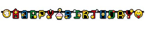 NET TOYS Buchstaben-Girlande Smiley Emoticons | 193 x 15 cm | Angesagte Party-Deko Emoji Wimpel-Kette | Bestens geeignet für Kindergeburtstag & Sommerfest