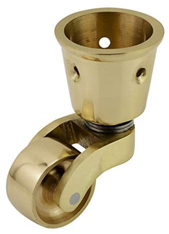 Solid Brass Castor Caster with 25mm Wheel (Single Piece) – Genuine Solid Polished Brass – Antique Vintage – Cup Style Fitting – Polished Brass – UK Company