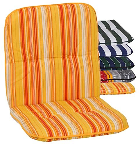 Beo Niedriglehner Auflagen Waschbar Bali Made in EU nach Öko-Tex Standard Atmungsaktive Stuhlauflage Niedriglehner mit Halteband UV-beständige Auflagen Niedriglehner Bali NL M616 Streifen Gelb Orange