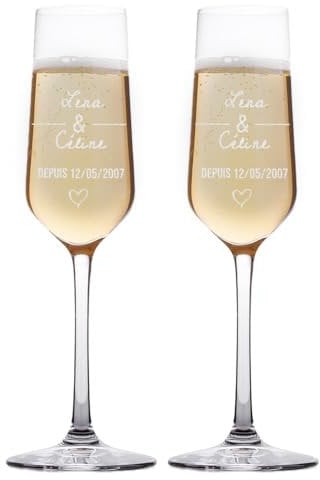 CADEAUX.COM - Verre Lot de 2 Flûtes à Champagne Personnalisables - Jour de rencontre - Idée Cadeau Couple - Cadeau de Mariage - Cadeau Saint-Valentin - Cadeau Noel - Cadeau Saint-Valentin