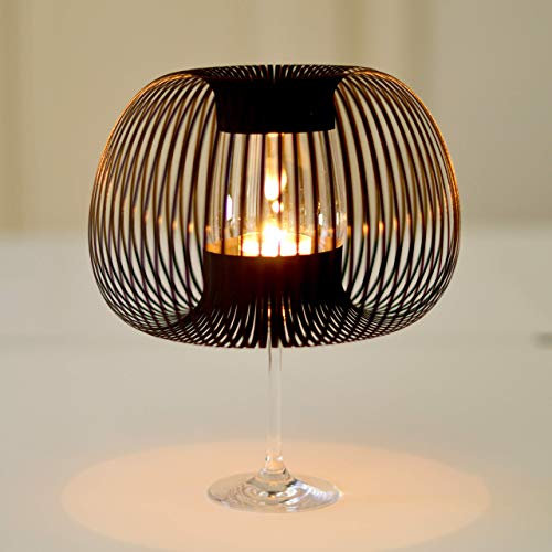 MADAME O 4er Set SCHWARZ, Papier Lampenschirme für Weingläser als Teelicht Tischleuchte, Teelichtglas Kerzenständer, Tischdeko gothic, Geburtstag Jubiläum Dekoration, originelle Geschenkidee