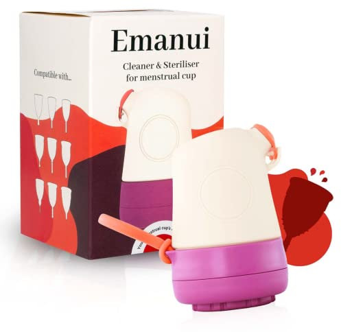 EMANUI Portable Silicone Cleaner and Steriliser for Menstrual Cups | Fast Discreet and Easy Cleaning on The Go | Safe Materials | Thorough Sterilisation in Microwave | For All Menstrual Cups with Stem