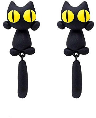 Binoster Ohrstecker mit schwarzer Katze, für Damen und Mädchen, Cartoon-Katzen-Ohrring, Geburtstagsfeier, mit Schmuckschatulle
