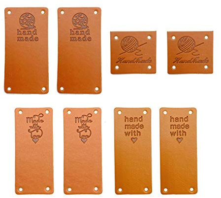40 Stück PU Leder Label Handmade Tag Label Handmade Tags Button mit Löchern Geprägte Tag Verschönerung Stricken DIY für Jeans Taschen Schuhe Hut Handwerk Basteln, Stricken und Häkeln (4 Arten)