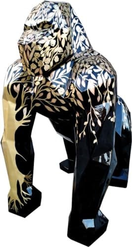 Casa Padrino Designer Deko Skulptur Gorilla AFFE mit Glitzer Look Schwarz/Gold 118 x 78 x H. 128 cm - Deko Tierfigur - Riesige Wetterbeständige Gartendekofigur