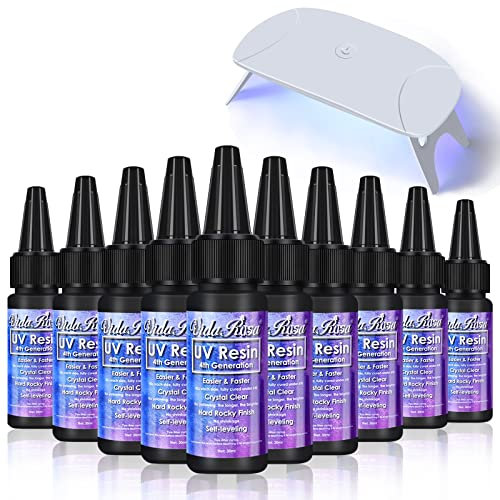 Schnellste Aushärtung 10x30ml klares UV-Harz mit faltbarer Mini-UV-Lampe, keine Vergilbung, hervorragende Transparenz, UV-Sonnenhärter-Harzkleber für Formen Schmuckherstellung Handwerk DIY-Kit