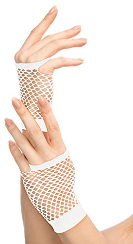 Balinco Rockige Netzhandschuhe 80er / 90er Jahre für Damen & Mädchen (Weiß)