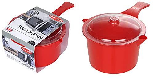 Easycook NS613R Easy Cook Polly Carbonate Non-Staining Microwave Sauce Pan and Lid, Red & Microwave Saucepan with Lid 0.9lt RED