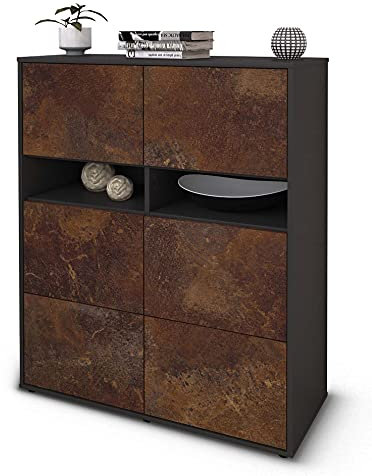 Stil.Zeit Highboard Jasmin, Korpus anthrazit matt, Front Industrie-Design Rost (92x108x35cm), Push-to-Open Technik & Leichtlaufschienen
