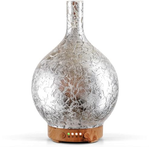 Porseme Aroma Diffuser Glas,Handgeblasen 150ml Ultraschall Luftbefeuchter Leise 7 Farbwechselnde LEDs,Cool Mist,Mit Timer,Raumbefeuchter BPA Frei Dekoration für Wohnung SPA,Elegantes Geschenk