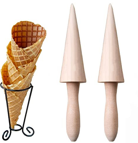 CTForest 2 Stücke Waffel und Eishörnchenformer, Waffelkegelroller, Waffelhorn Holz Eiswaffelformer, Geeignet für die Herstellung von DIY-Waffeln und Eistüten