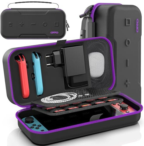 OIVO Étui Rigide pour Nintendo Switch & Switch OLED, Étui de Transport NS pour Joycon et Adaptateurs, Hardcase Protection Switch Suitcase avec 20 Emplacement pour Carte, Pas pour NS2, Violette