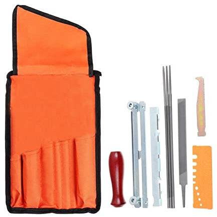 Chainsaw Sharpening File,10 PCS Chainsaw Sharpener File Kit Hand Tool for Sharpening Electric Chain Saw Includes 5/32 3/16 7/32 Inch Round File, Flat File, Wood Handle, Filing Guide, Depth G