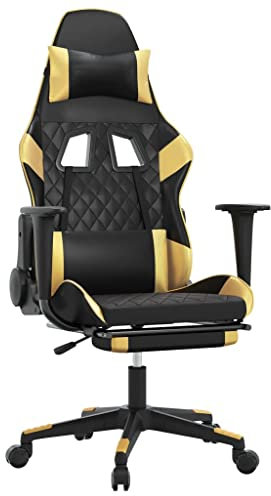 vidaXL Gaming Stuhl, Bürostuhl Drehbar Höhenverstellbar, Schreibtischstuhl Verstellbare Rückenlehne Fußstütze, Drehstuhl Chefsessel, Schwarz Golden Kunstleder