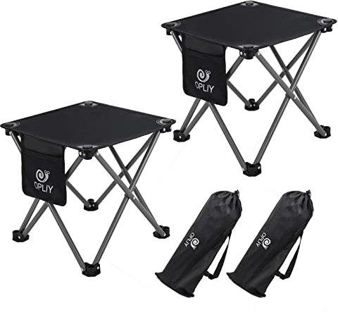 Opliy Lot de 2 tabourets de camping pliables portables de 34 cm pour le jardinage en plein air, la plage, la randonnée, la pêche, repose-pieds avec sac de transport (noir)